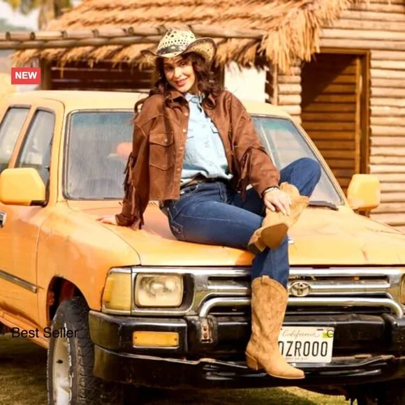 Western Cowgirl Boots Chunky Heel Snip Toe Mid Calf Handcrafted Embroidery - Picture 3 of 7